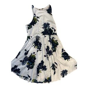 Free People White Dress with Navy and Green Floral Print